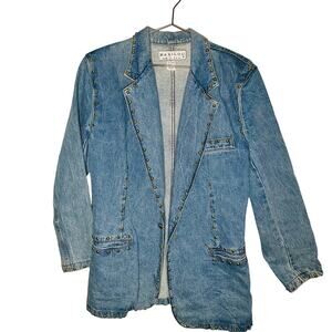 Vintage MAXILOU Light Wash Gold Studded Front Pockets Denim Jacket Size Medium